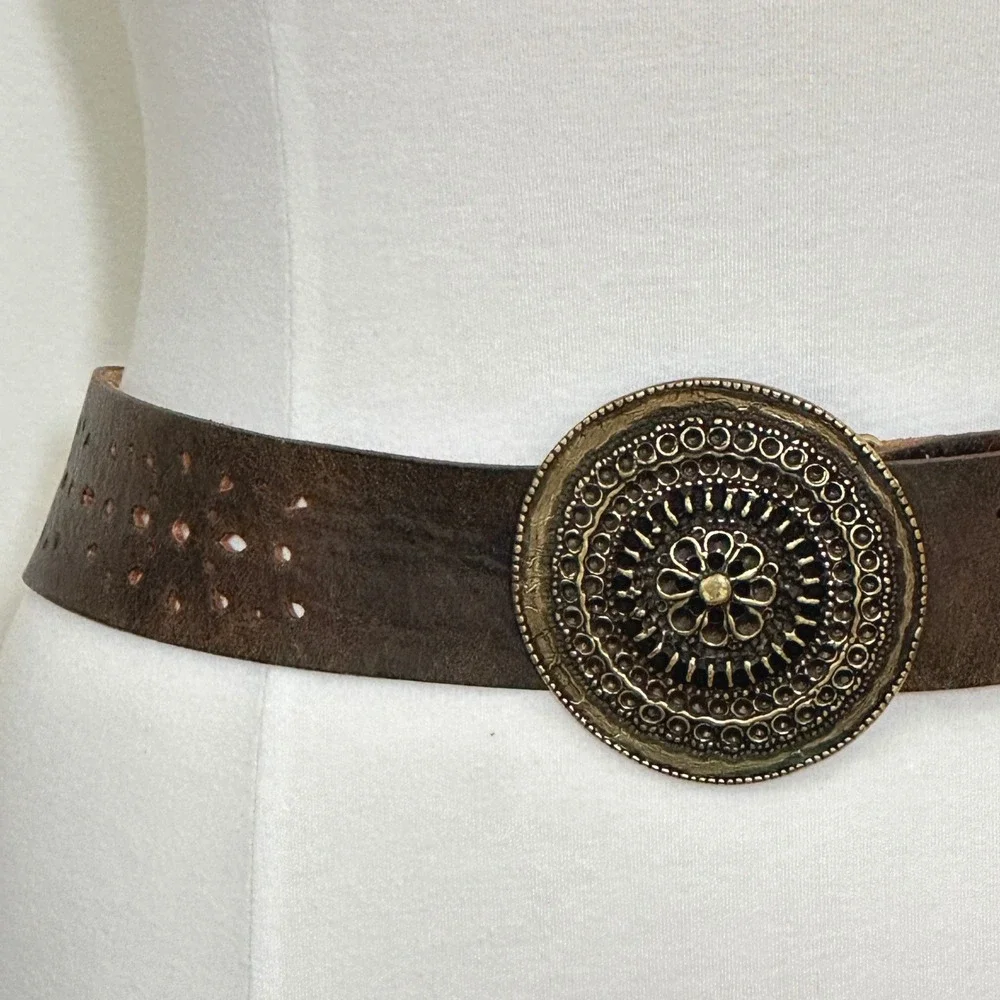 Vintage Boho Western Olga Santini Womens Belt M Brown Italian Leather Cowgirl